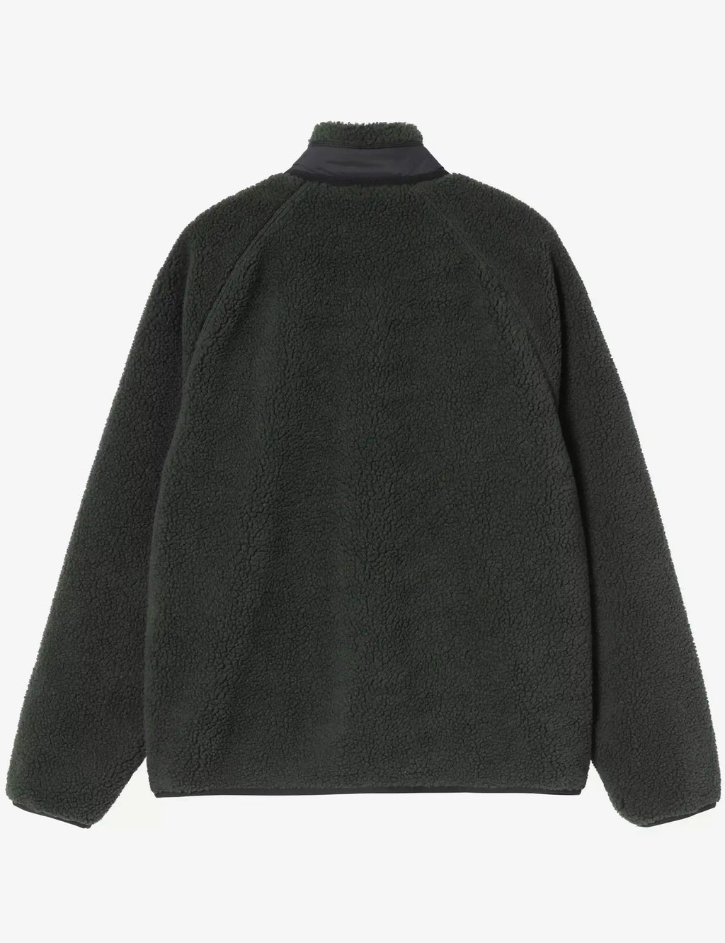 Carhartt WIP men's fleece jacket back, dark green/black full-zip, sherpa-like texture