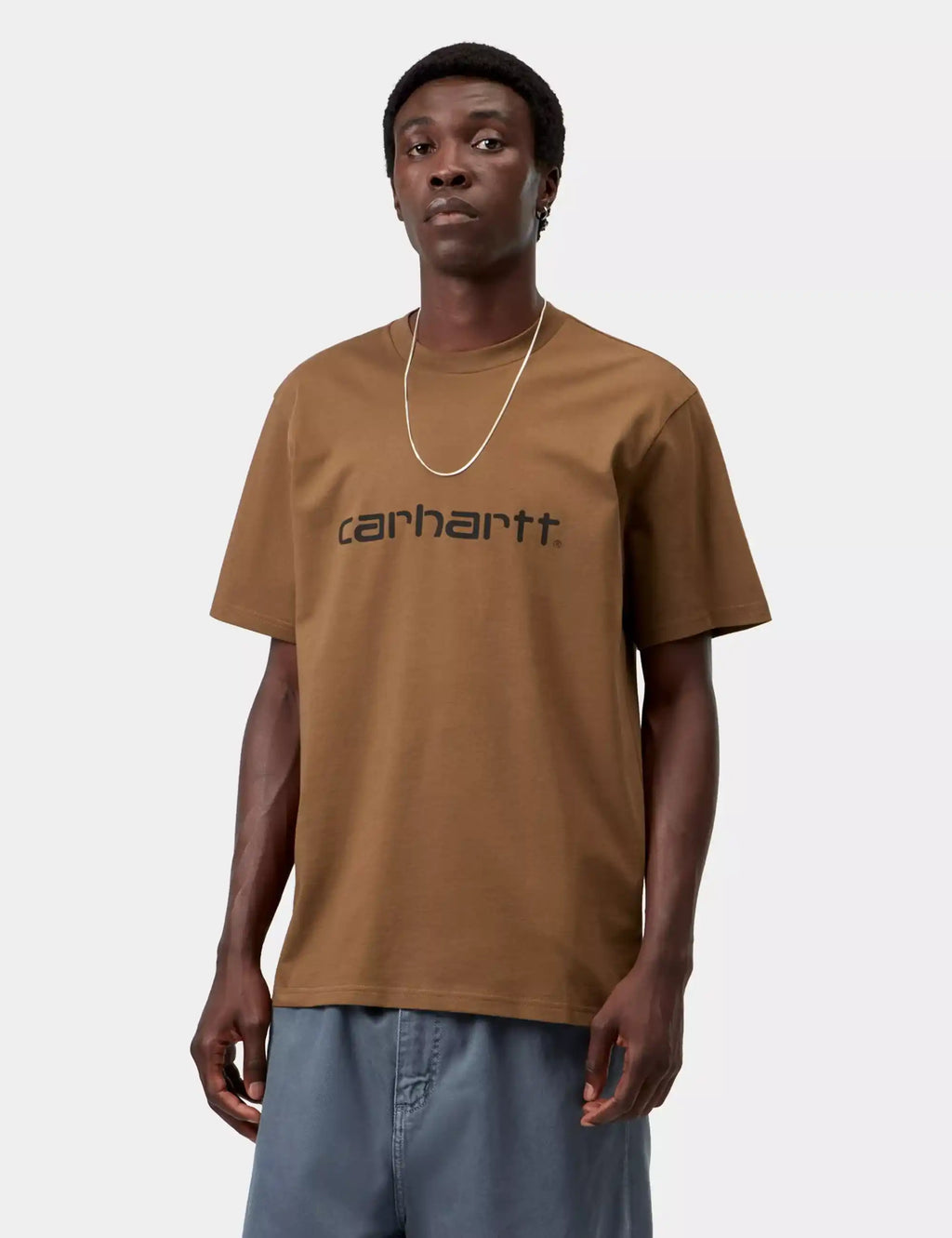 Carhartt WIP script logo T-shirt, brown crew neck with short sleeves