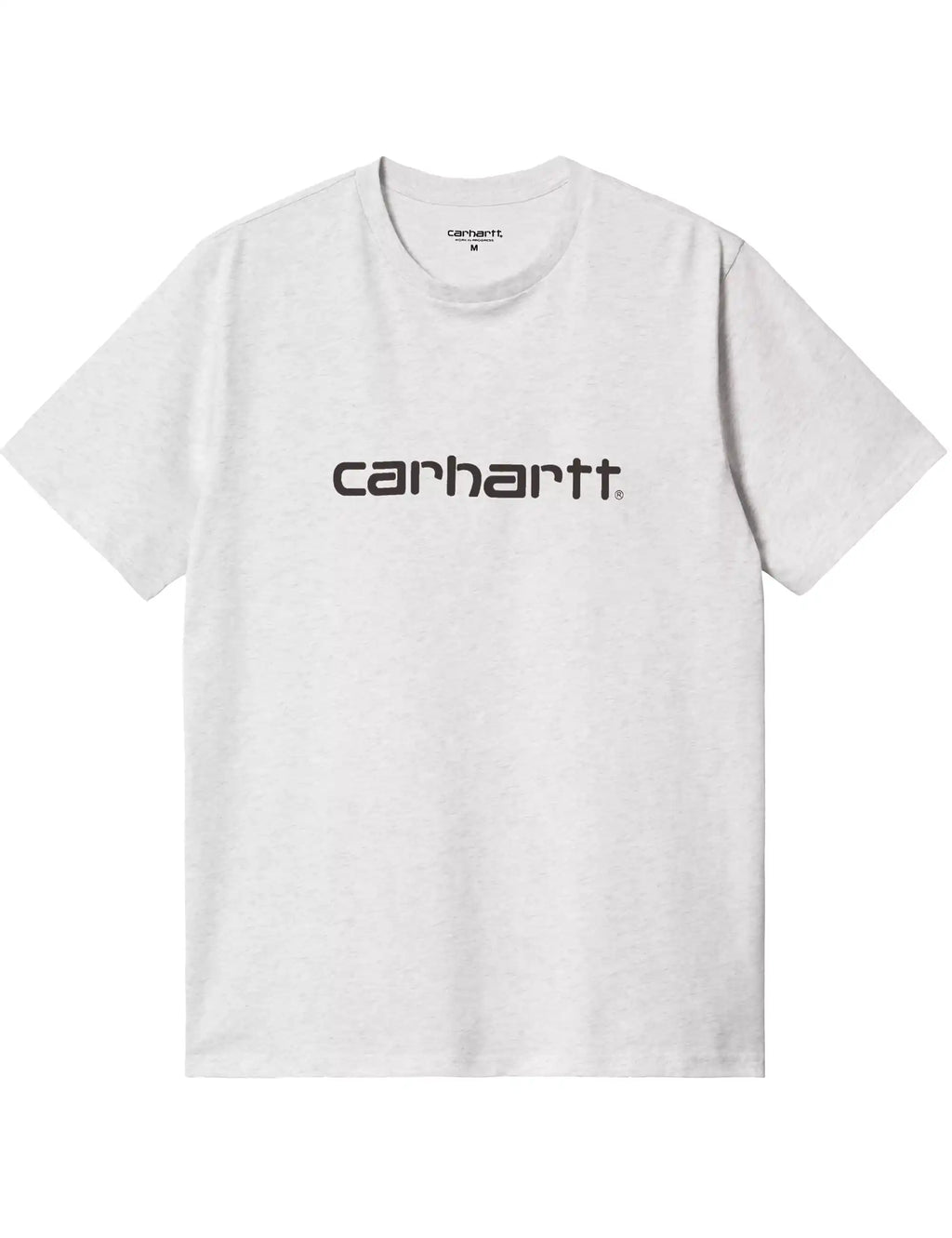 Ash heather T-shirt with Carhartt script logo on front, crew neck, short sleeves
