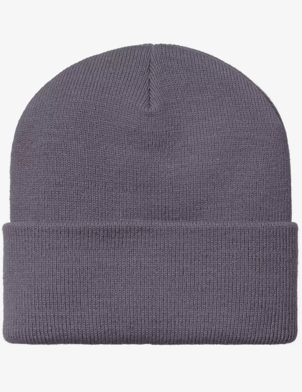 Shady purple knit beanie hat with ribbed cuff and smooth top seam