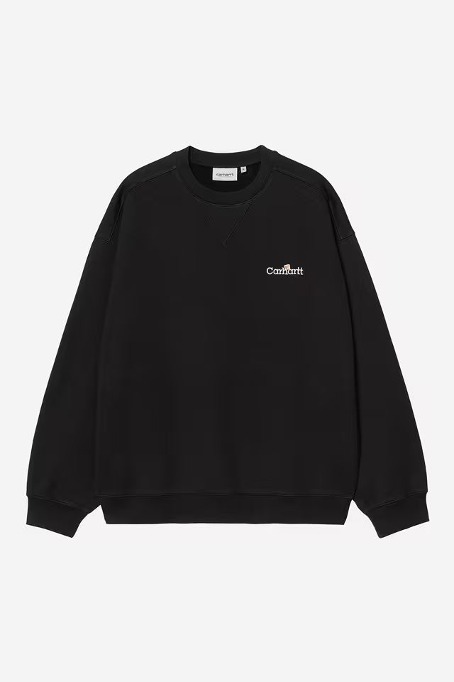 Black crewneck sweatshirt with Carhartt logo at right chest