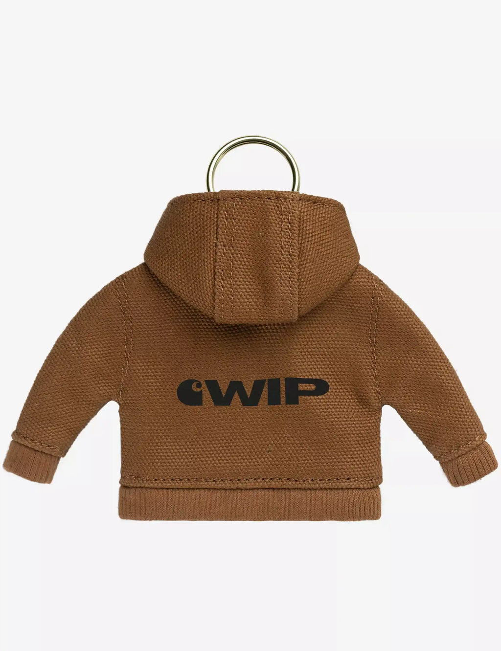 Mini brown hoodie jacket keychain with hood and metal key ring