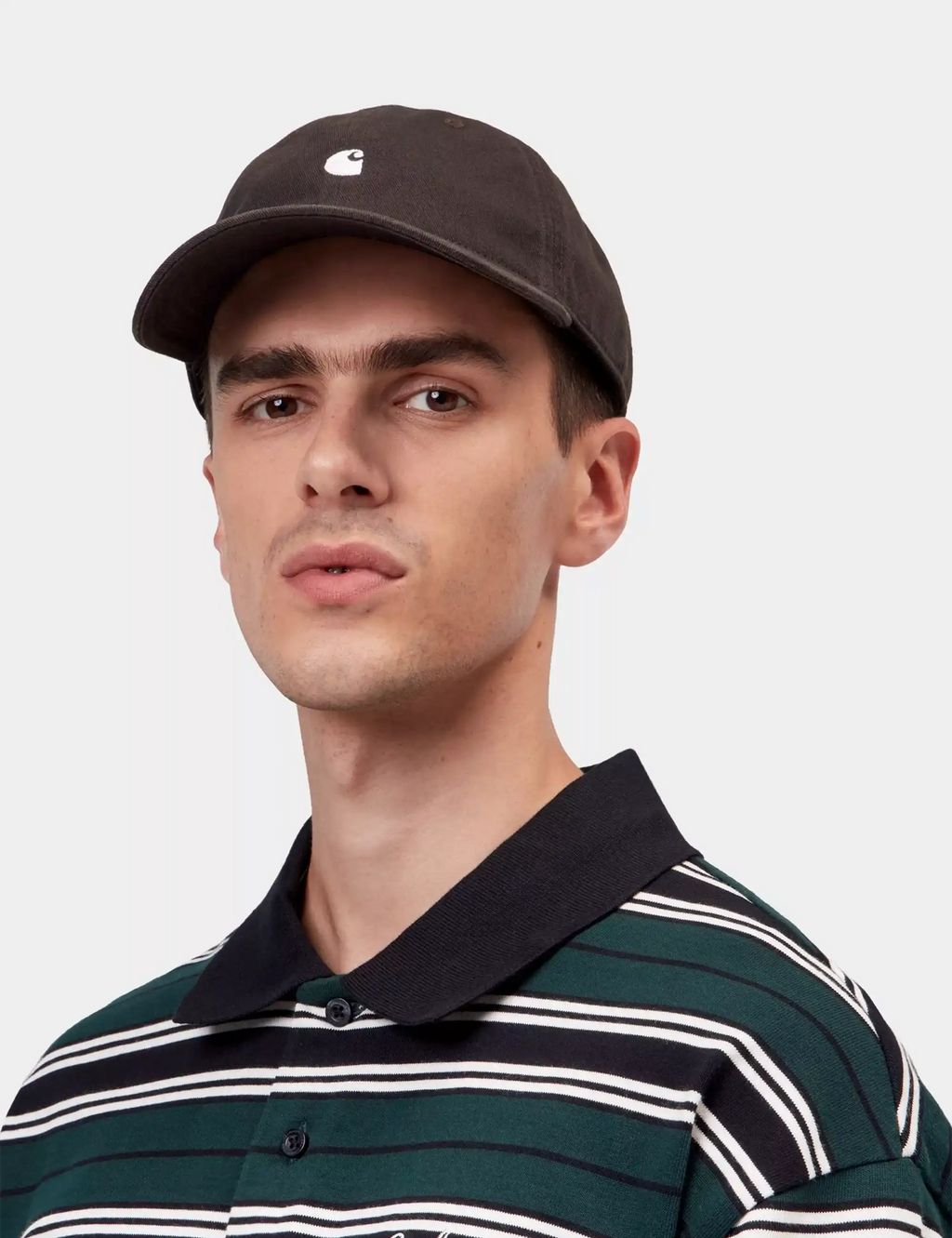 Tobacco-brown logo baseball cap with white emblem