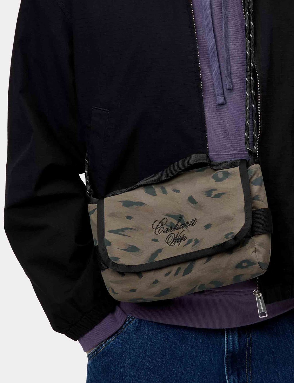 Travon duck-feather print shoulder bag, flap front with zipper pocket
