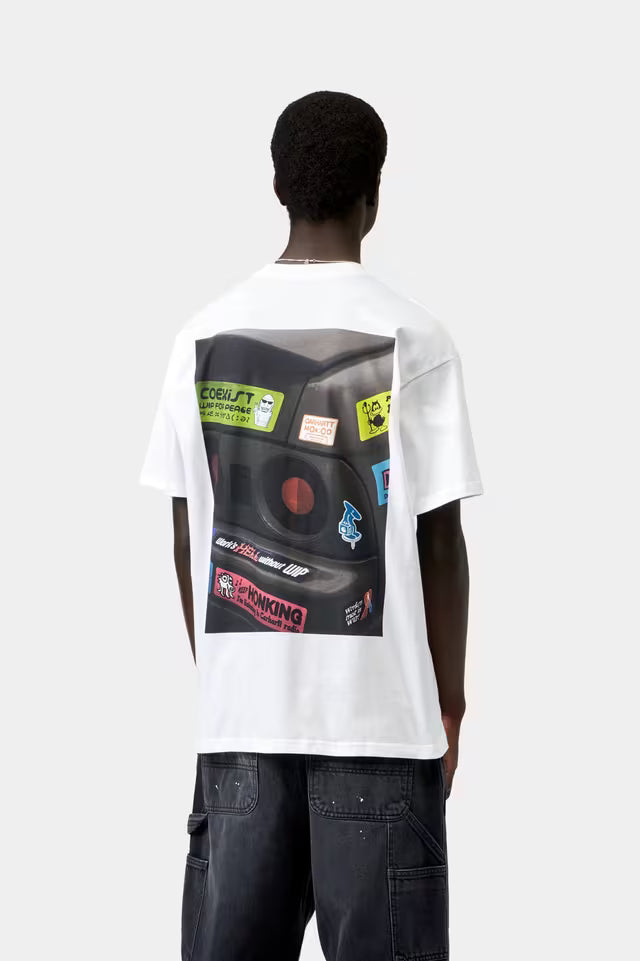 Carhartt WIP white T-shirt with bumper car graphic, back view