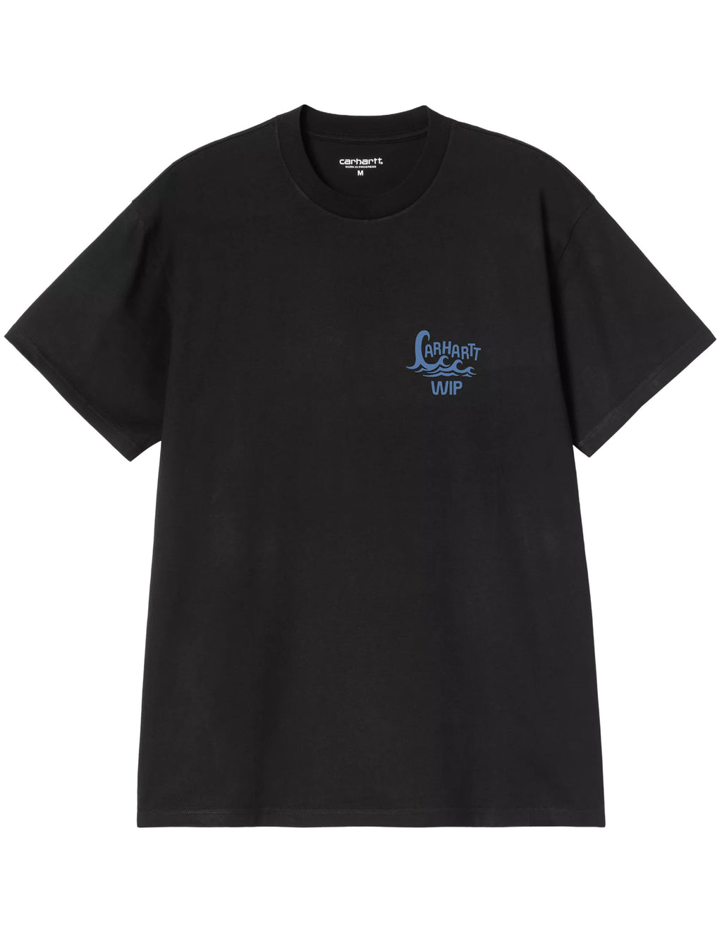 Black T-shirt with small chest graphic and text logo