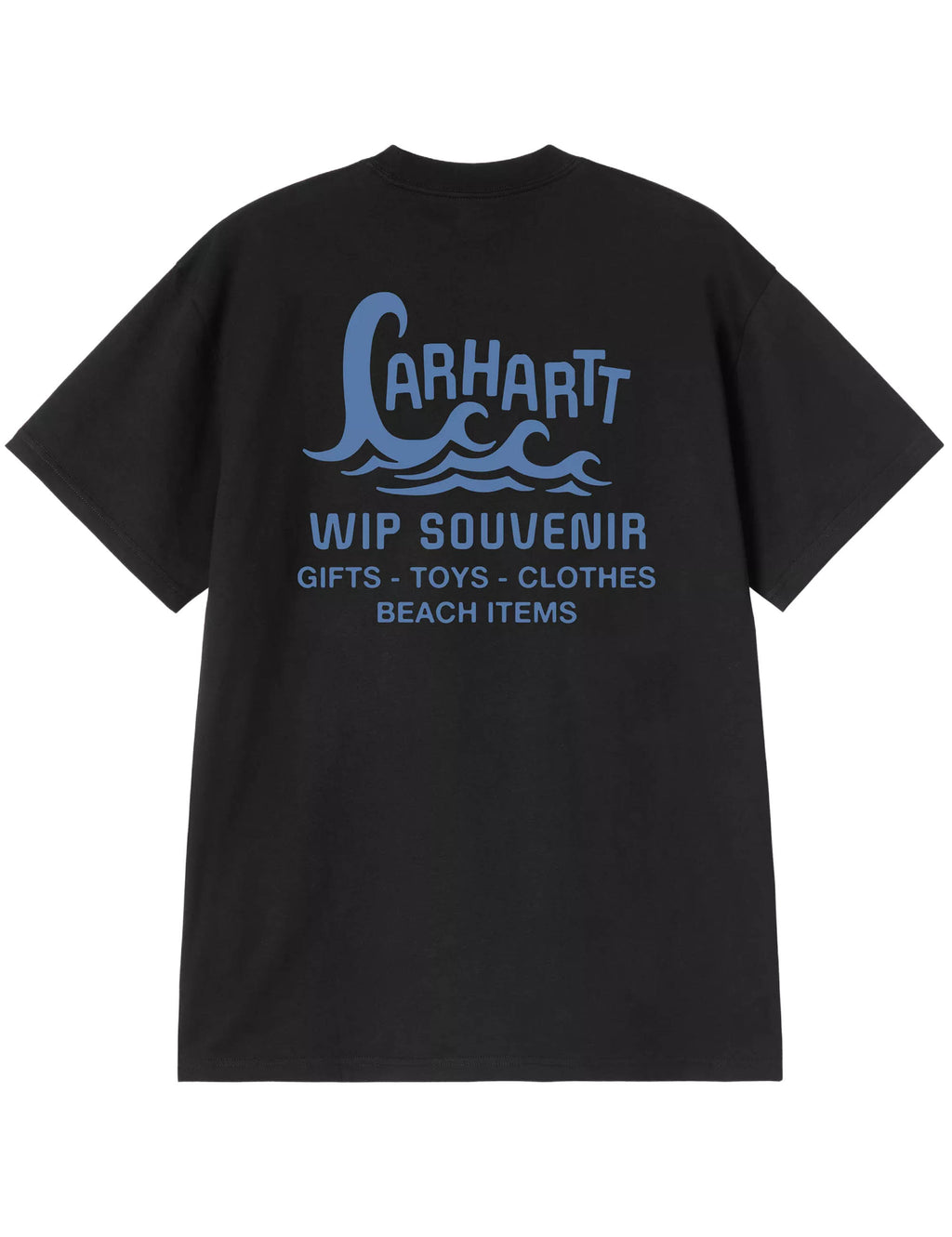 Black Waves T-shirt with large blue logo and text print