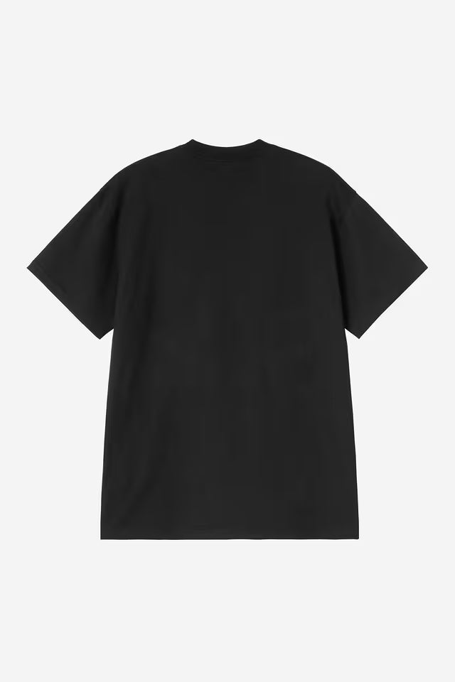 Black crew-neck T-shirt with short sleeves and no visible front graphic