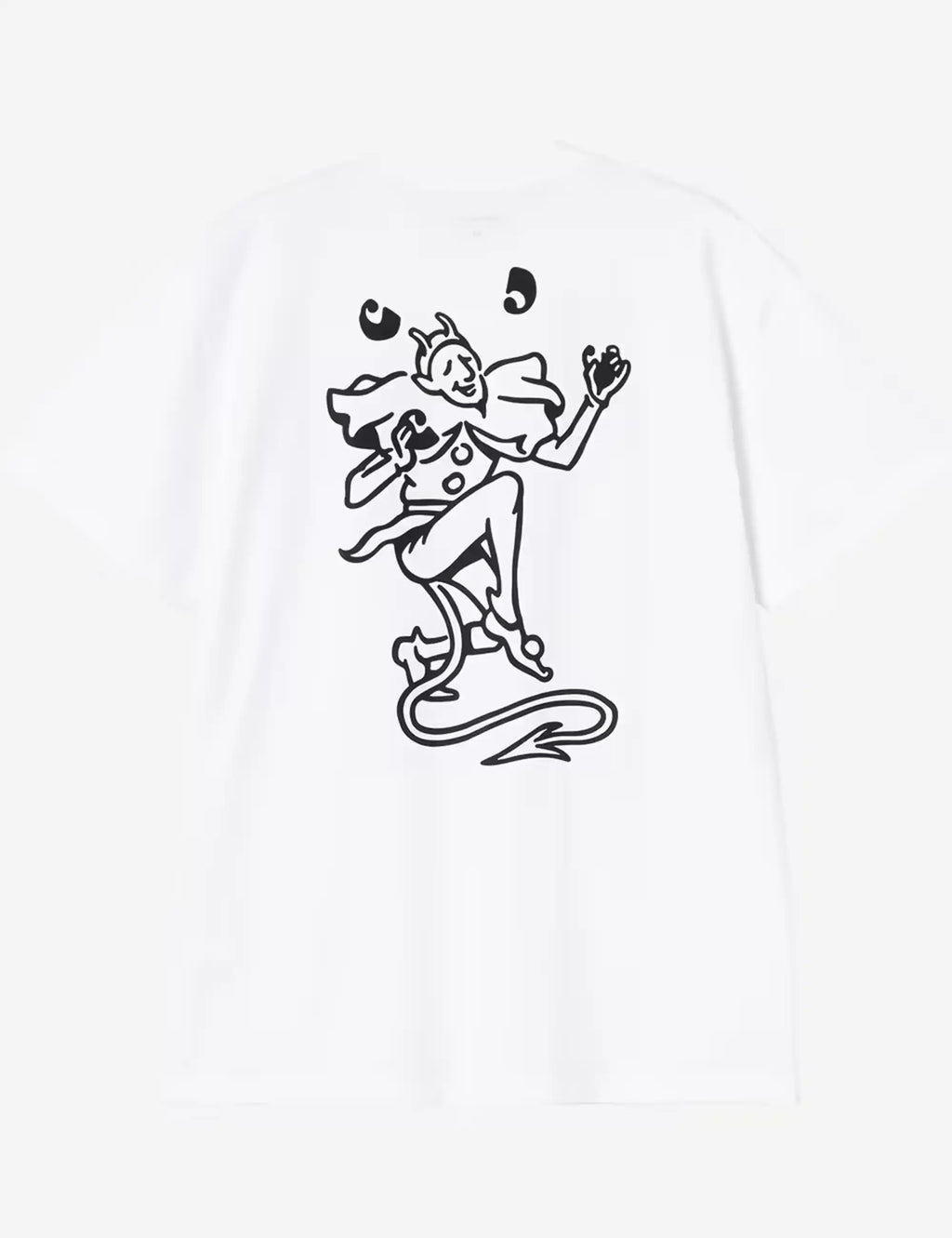 White back-print T-shirt with black playing-card cartoon graphic
