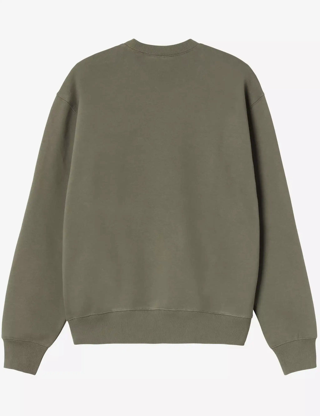 Olive green crewneck sweatshirt back view with no visible graphics