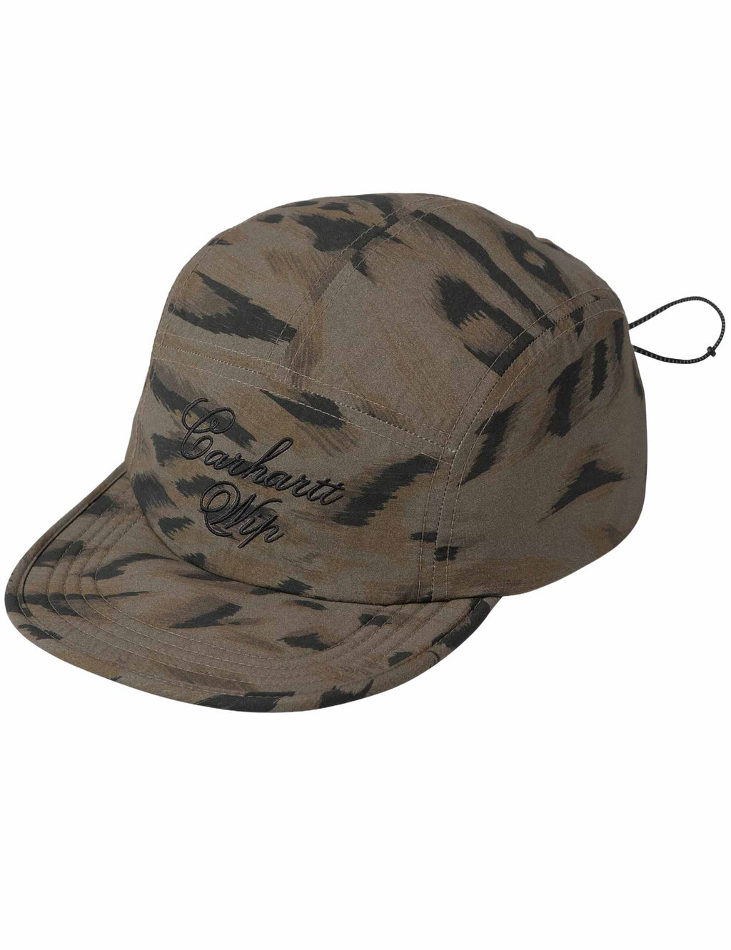 Duck feather print cap in dark cypress with black pattern, curved brim, adjustable cord