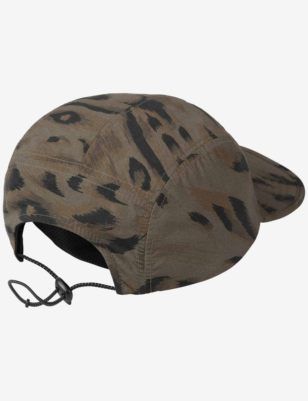 Duck feather print cap in dark cypress with black pattern, back view, cord adjuster
