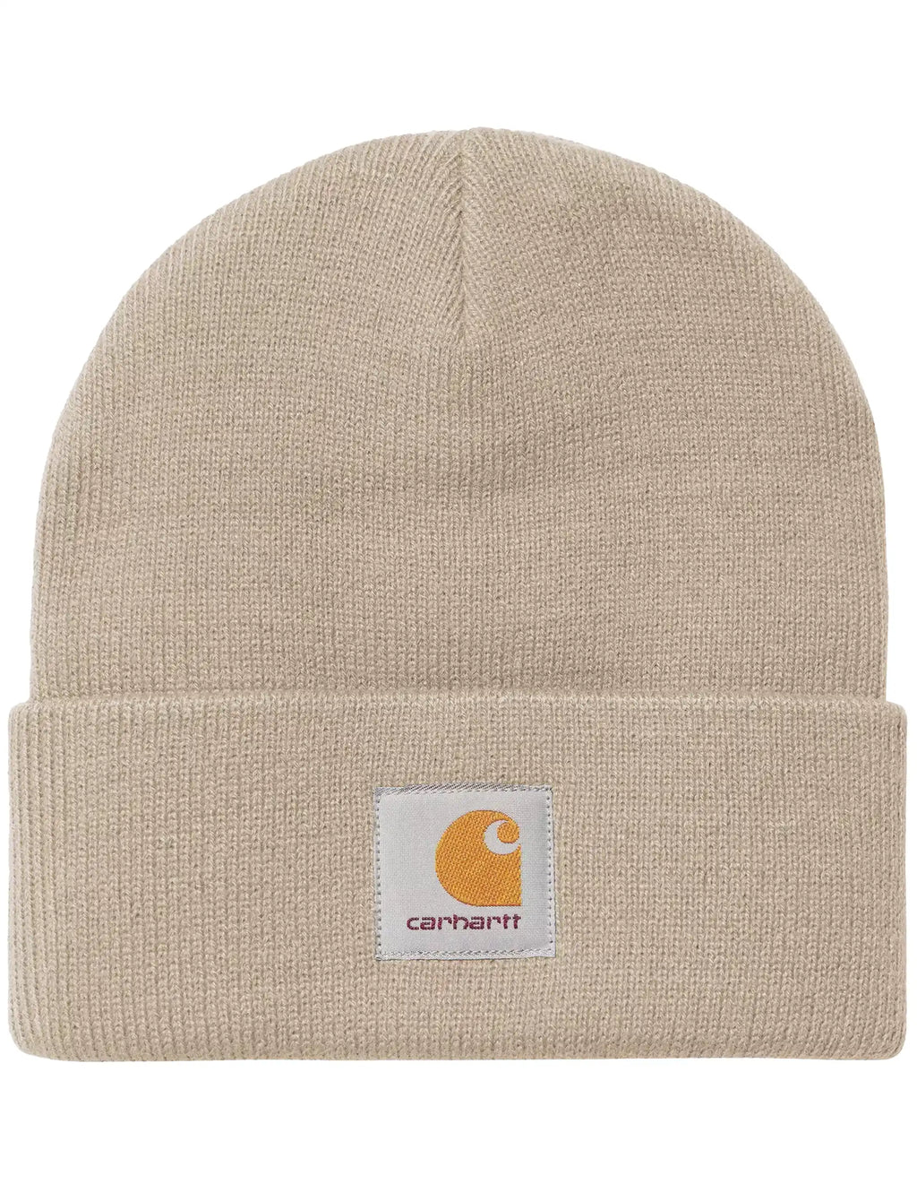 Short watch beanie hat in beige with folded cuff and Carhartt logo patch