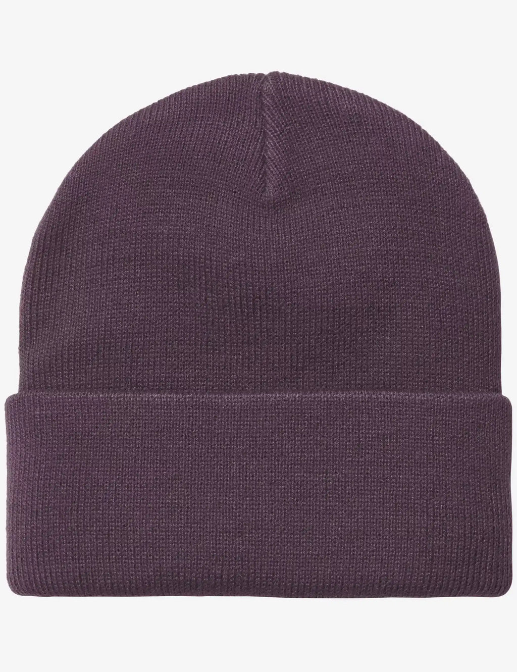 Cozy purple knit watch cap beanie with ribbed cuff and top seam