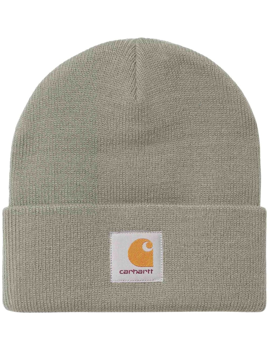 Short watch hat in shady green knit with fold-over cuff and Carhartt logo patch
