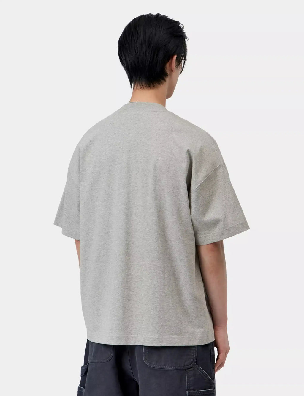 Grey heather work t-shirt with crew neck, plain back panel and no front graphics