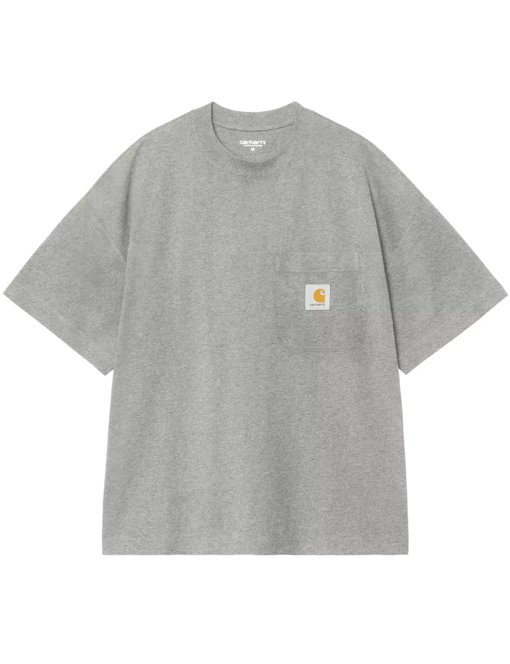 Grey heather work pocket t-shirt, crew neck, chest pocket with logo patch