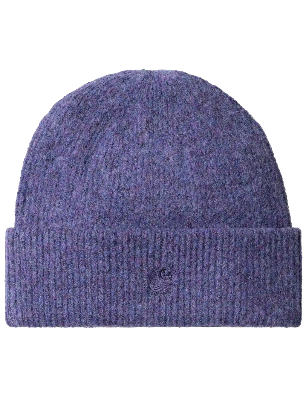 Shady purple knit beanie hat with ribbed cuff and small front logo