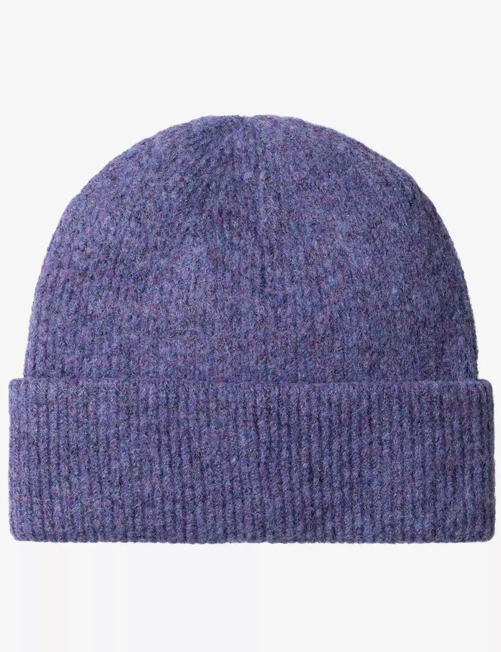 Shady purple knit beanie hat, textured dome and ribbed cuff