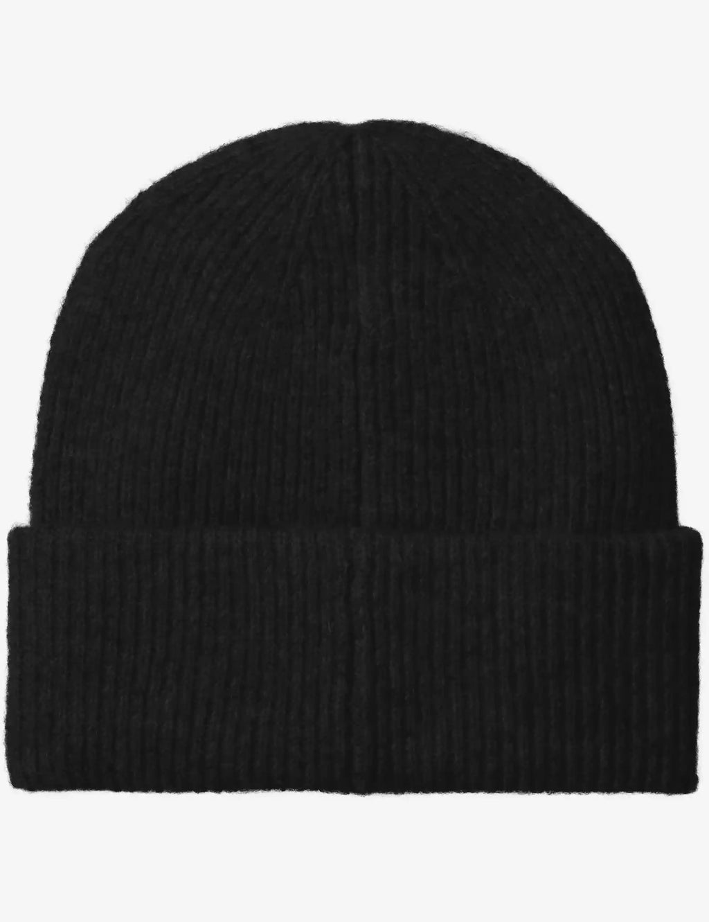 Black ribbed beanie hat with folded cuff