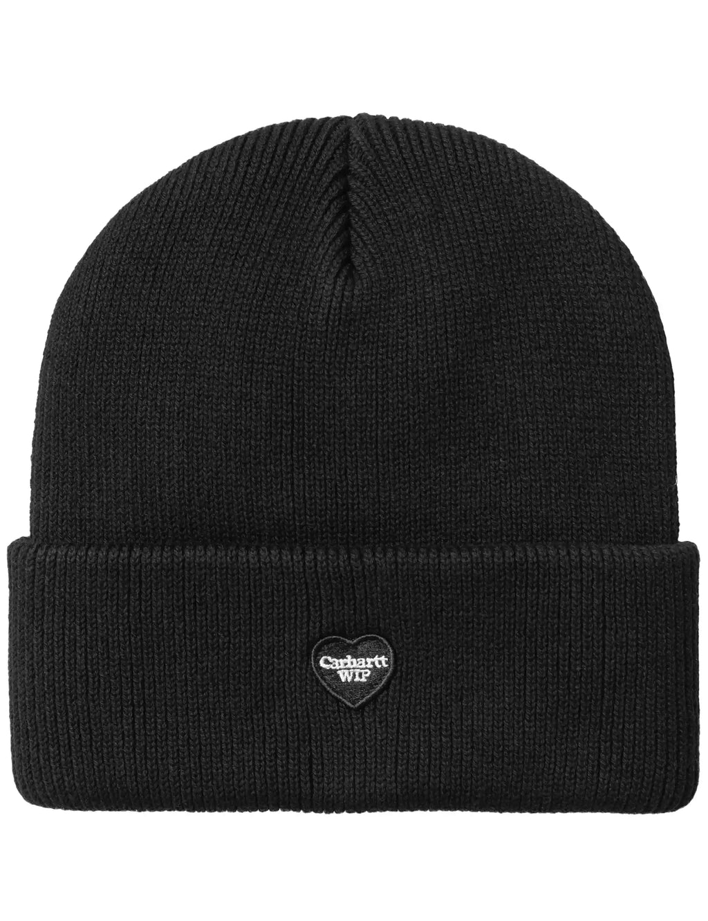 Black ribbed beanie hat with heart-shaped Carhartt WIP logo