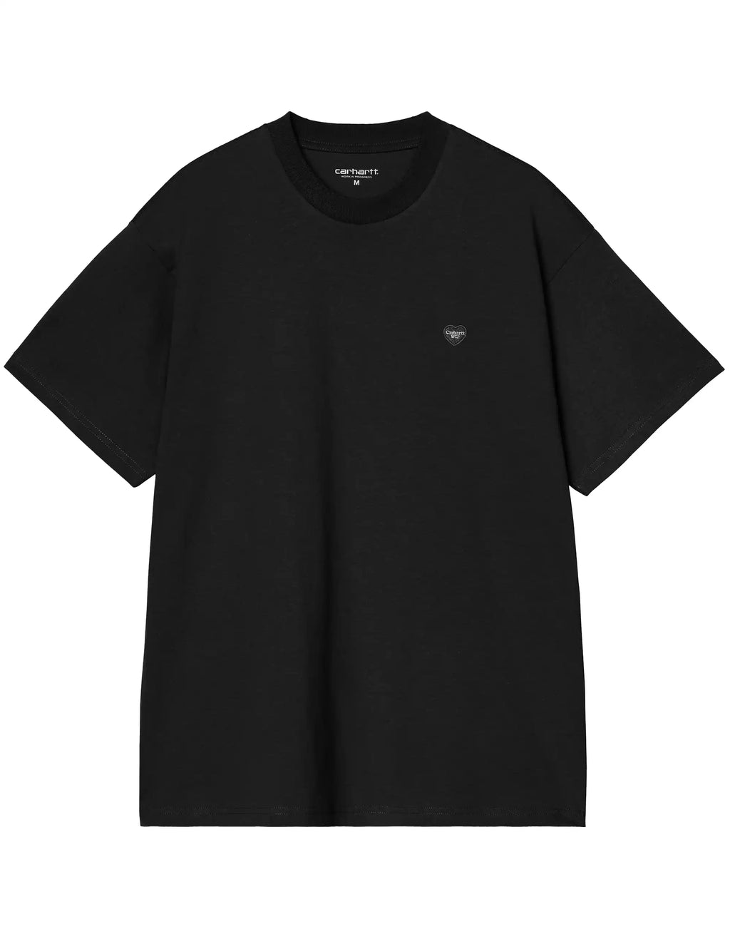 Small heart graphic T-shirt, black, crew neck, short sleeves