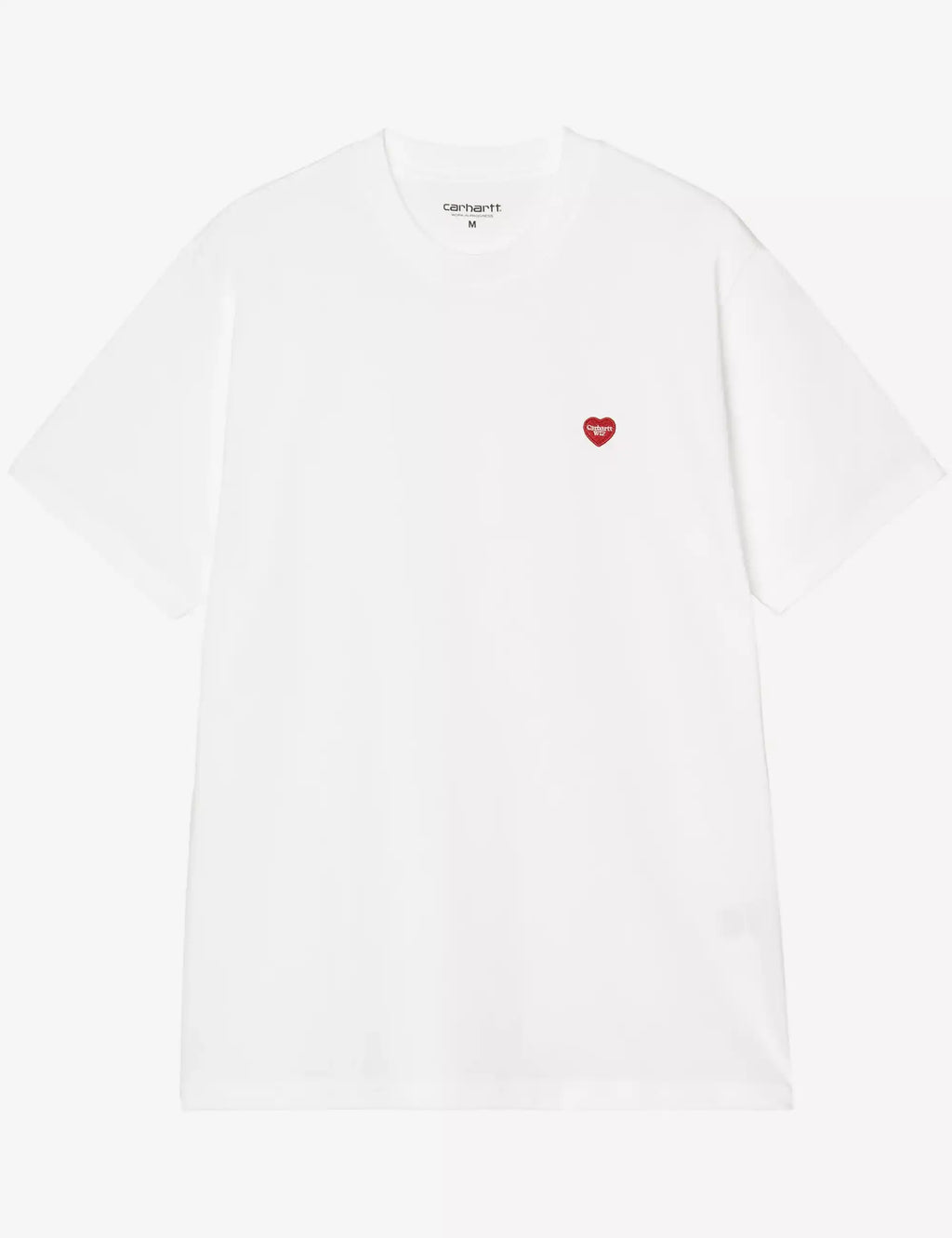 Carhartt white T-shirt with small red heart chest graphic, crew neck