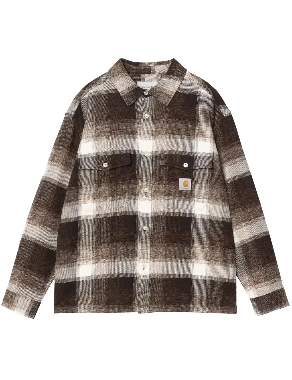 Carhartt WIP Esterson check shirt in brown and white plaid, button front, chest pockets