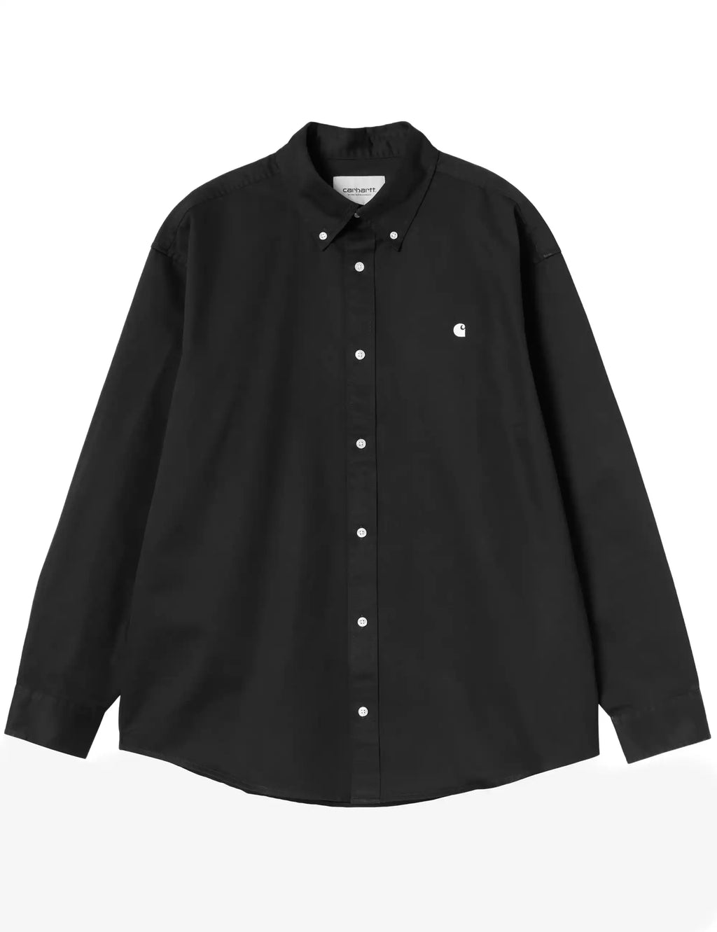 Black Carhartt WIP OG Madison button-up shirt, long sleeves, chest logo, button front