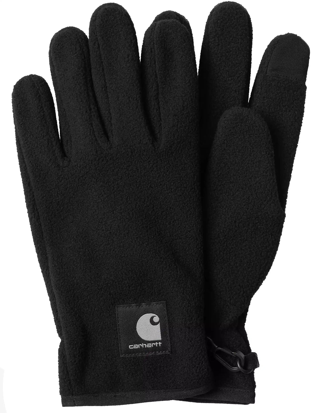 Carhartt WIP black fleece gloves with logo patch and cuff strap