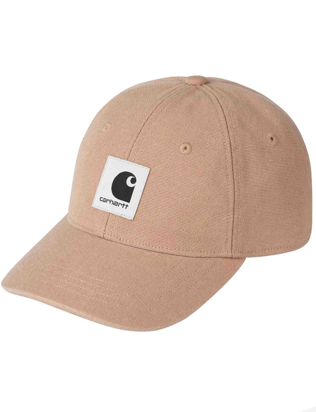 Canvas cap in dusty brown with square logo patch on front