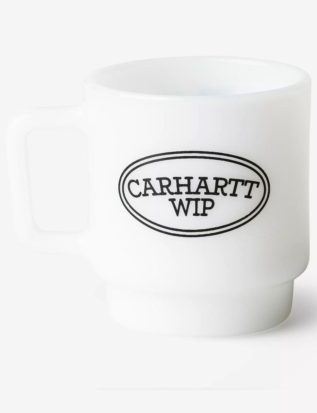 White glass mug with Carhartt WIP oval logo print on side
