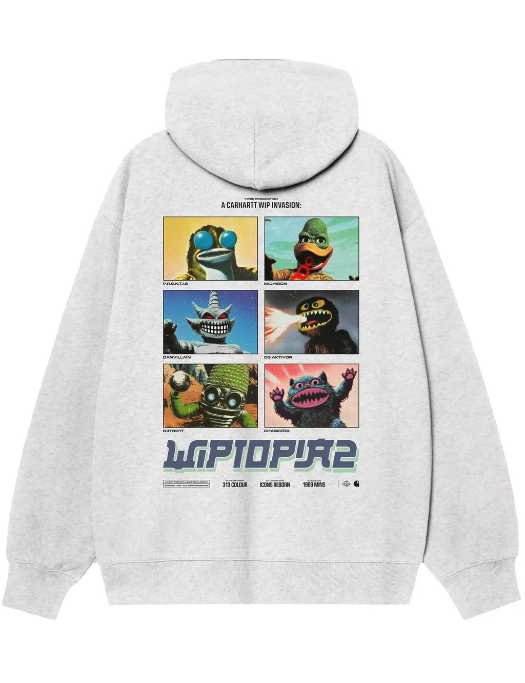 Light heather gray hoodie with large back graphic print and hood with drawstring