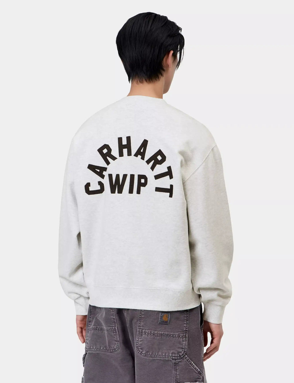Light gray crewneck sweatshirt with Carhartt WIP logo print on back