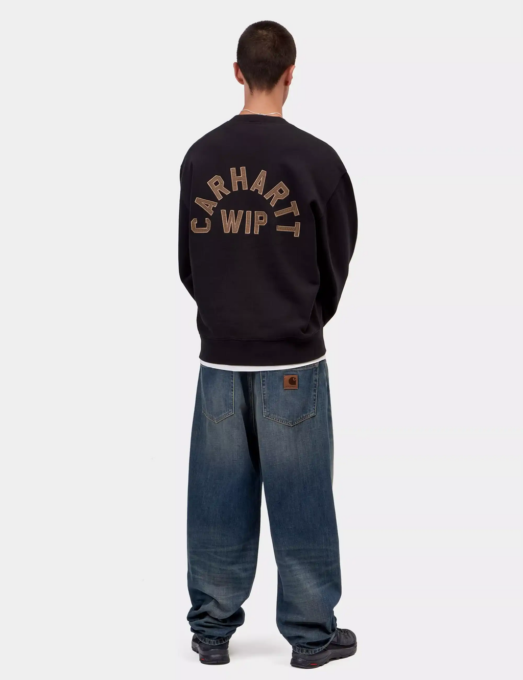 Black crewneck sweatshirt back view with CARHARTT WIP logo, long sleeves