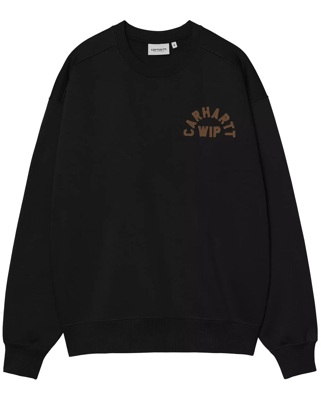Black crewneck sweatshirt with small CARHARTT WIP logo at right chest