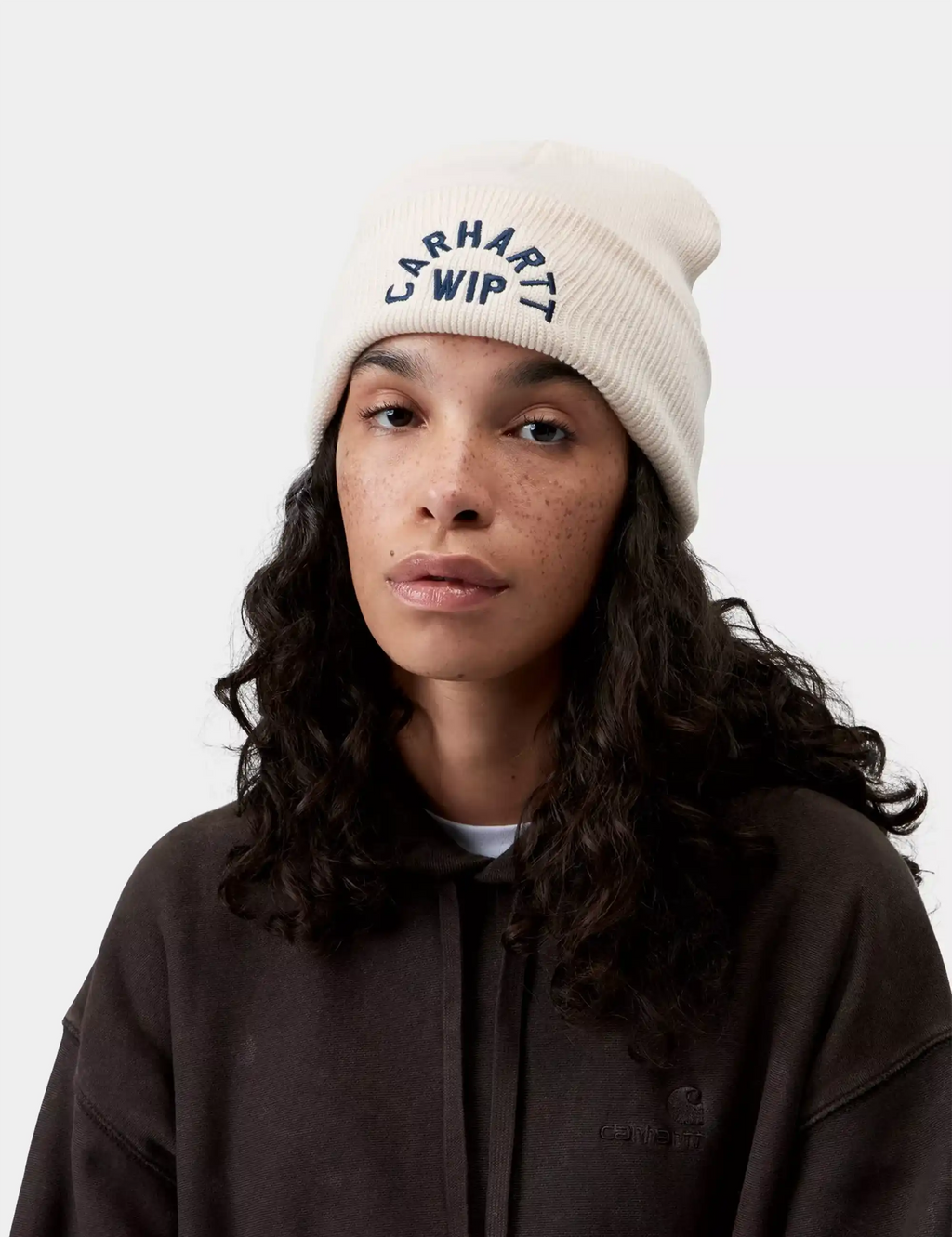 Arch Script Beanie Hat - Natural/Dark Navy