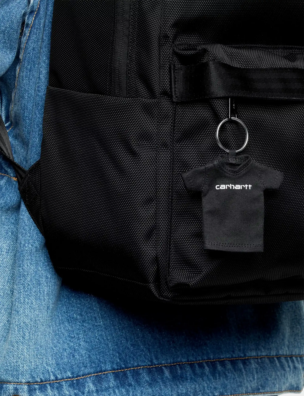 Black mini knit t-shirt keychain with keyring and Carhartt logo label
