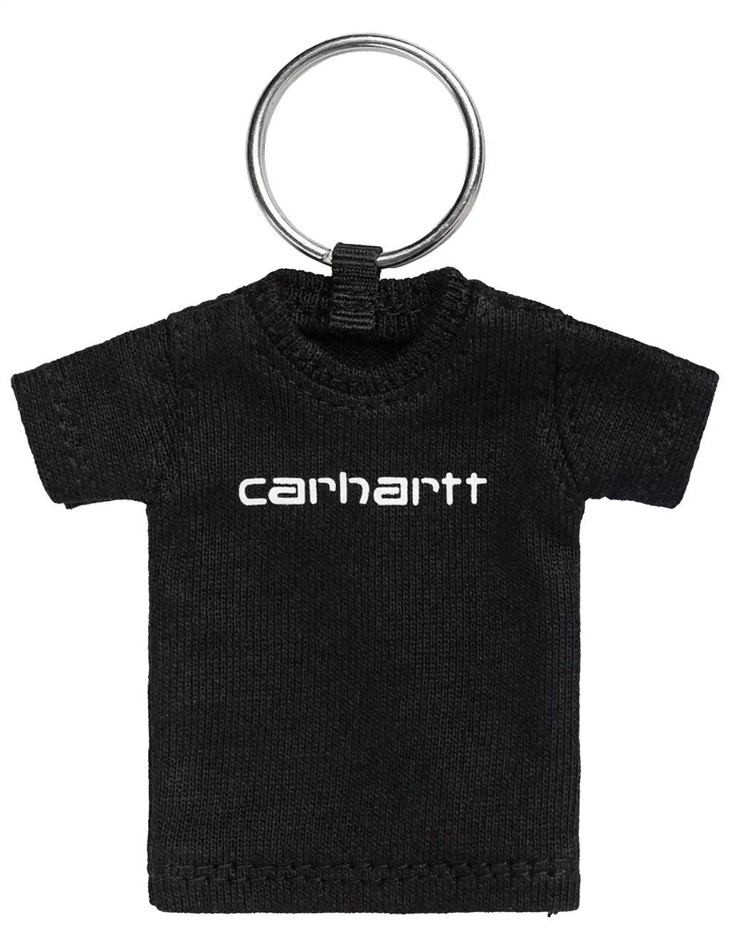 Black mini knit t-shirt keychain with Carhartt logo and metal key ring