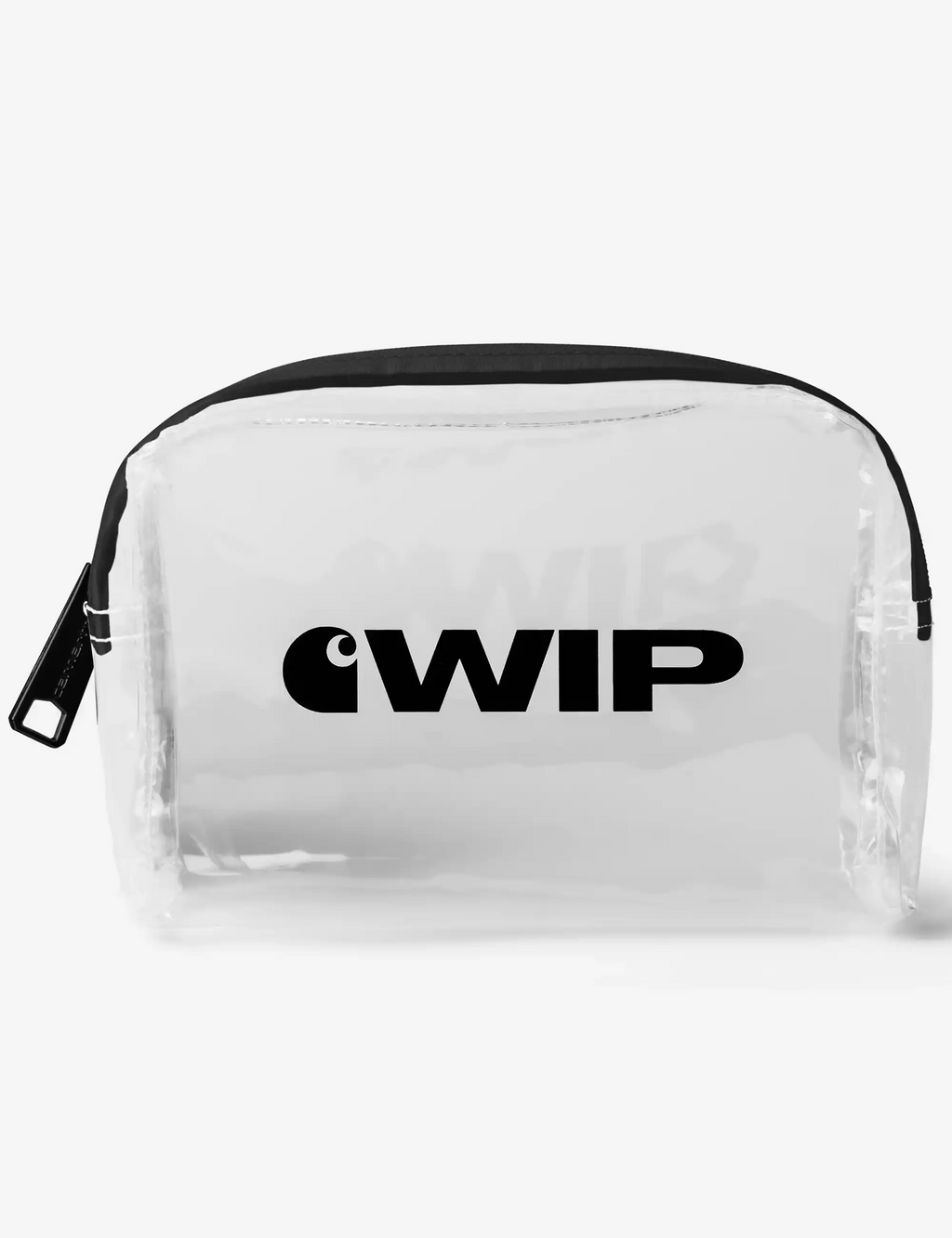 Clear WIP travel case with black zipper, transparent front pouch