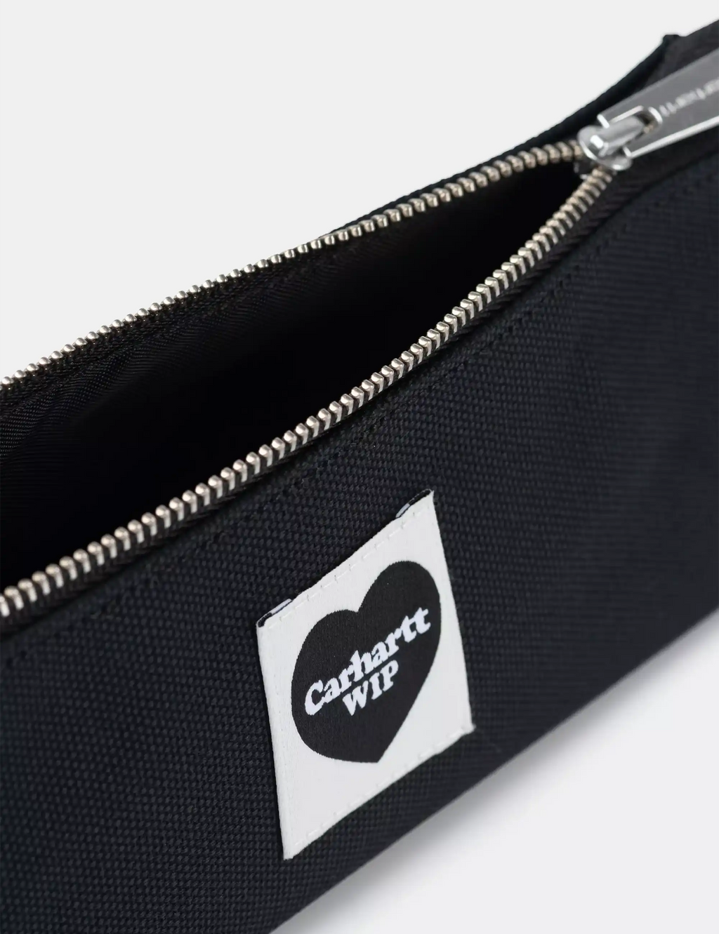 Black Carhartt WIP canvas pencil case with zip and heart logo patch