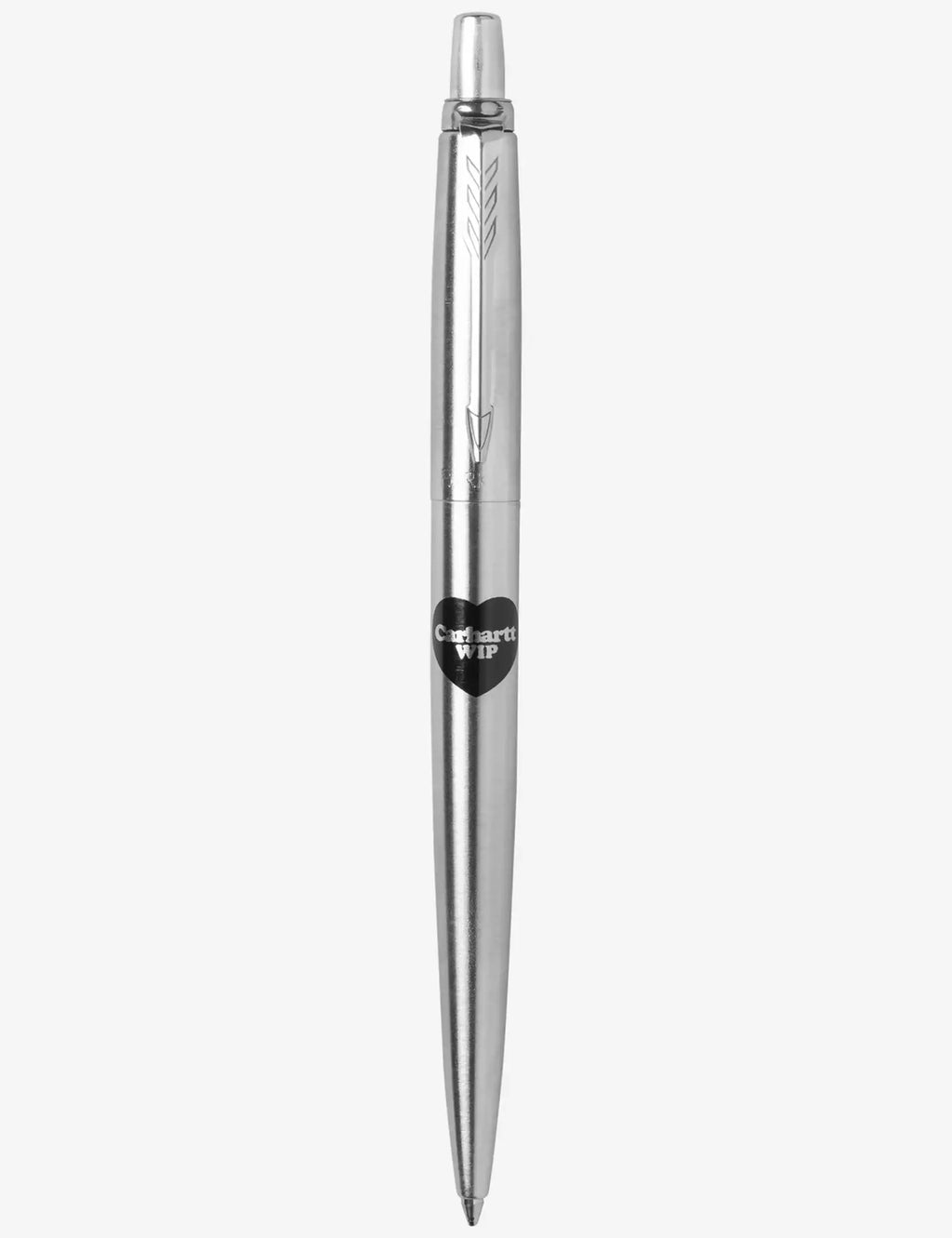 Silver ballpen with clip and retractable tip, slim barrel