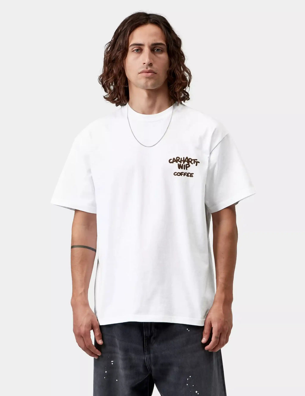 White T-shirt with Carhartt WIP Coffee chest logo, crew neck, short sleeves