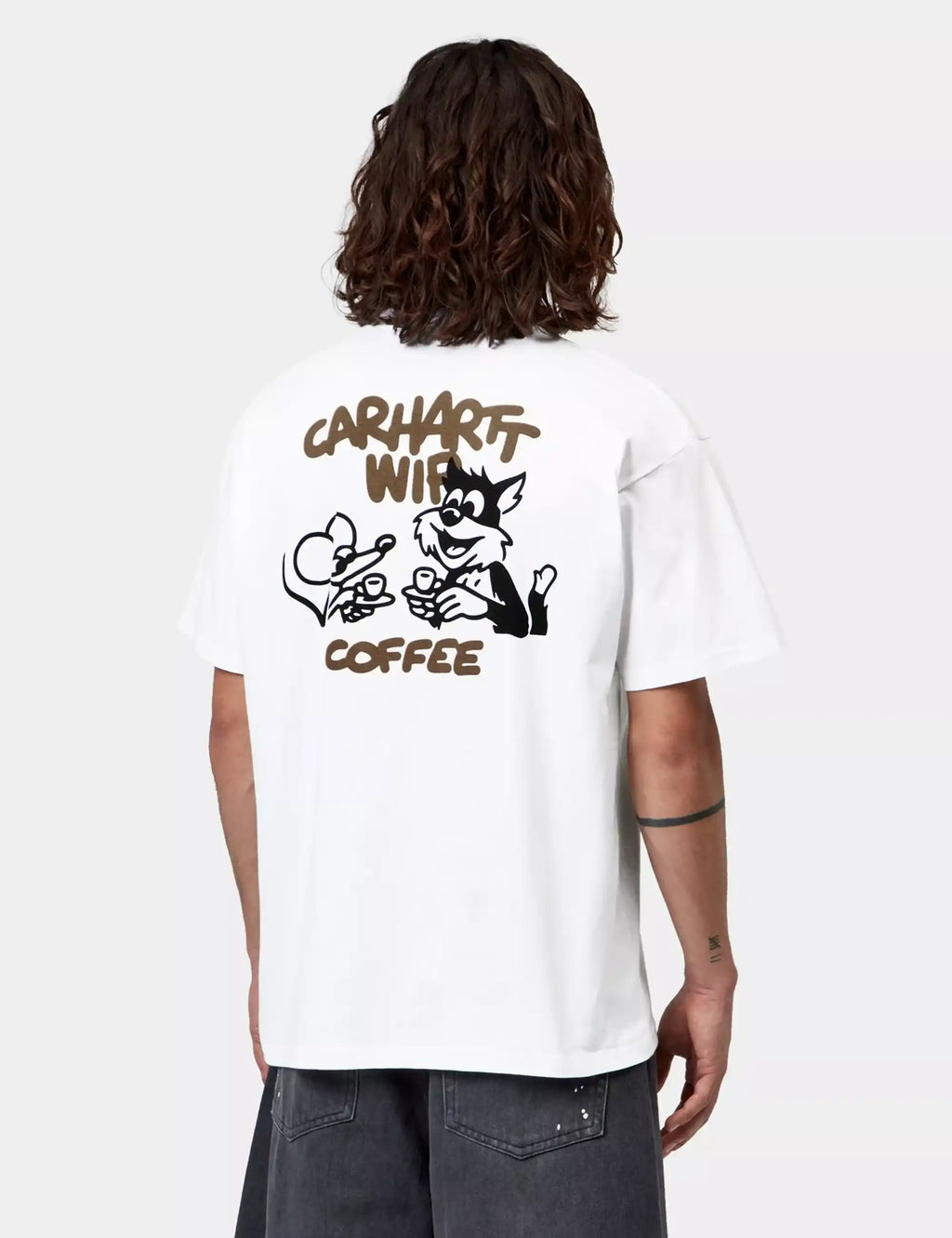 White T-shirt with Carhartt WIP Coffee back graphic, crew neck, short sleeves