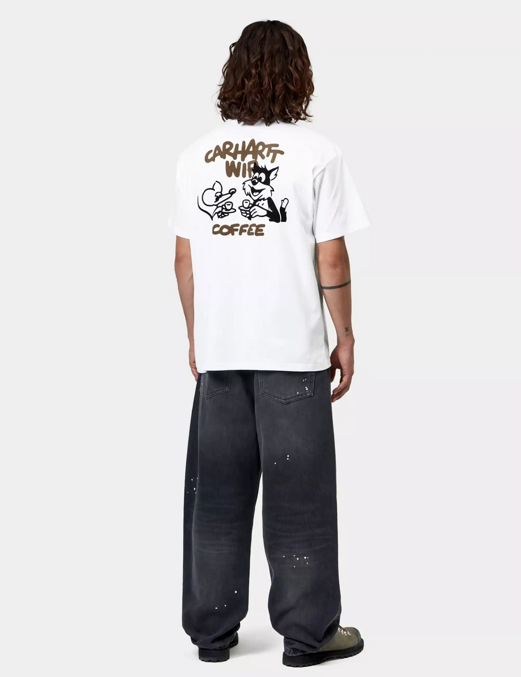 White T-shirt rear graphic: Carhartt WIP Coffee with wolf and cup, short sleeves