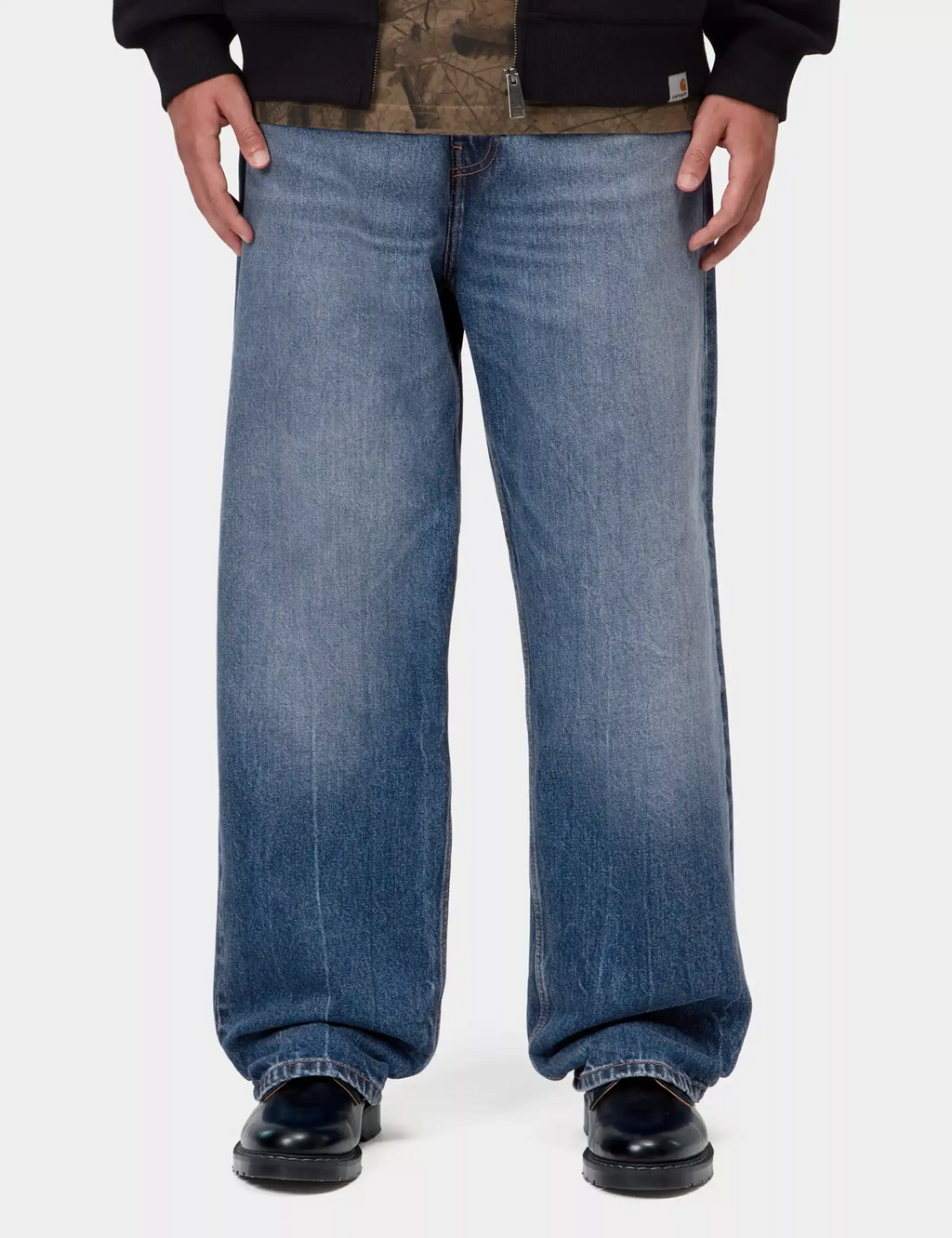Light blue wide-leg denim pant with relaxed fit and visible side seams
