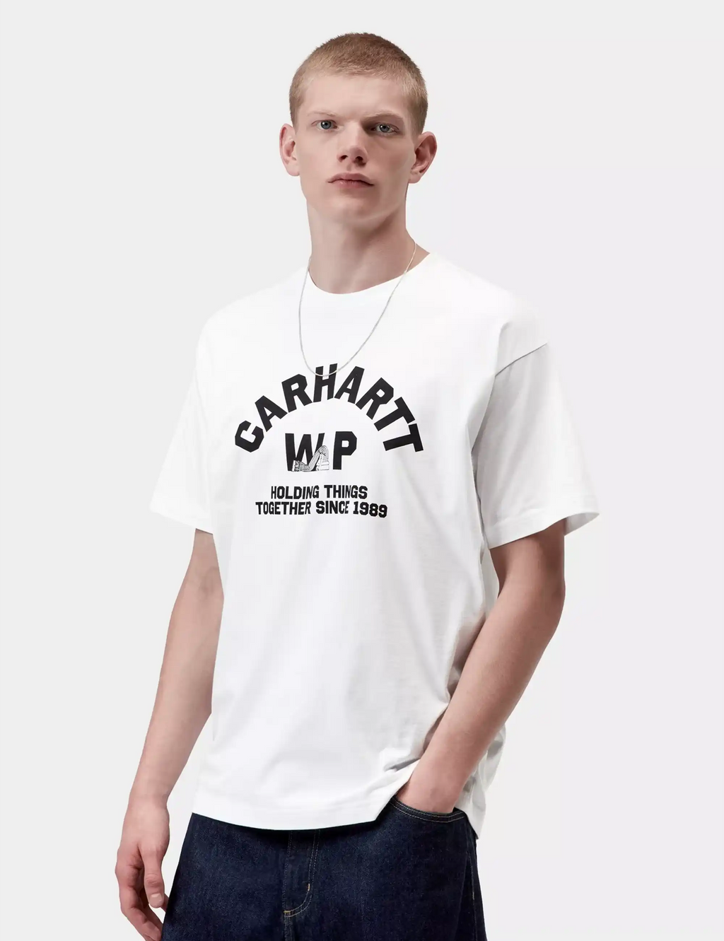 White Carhartt logo T-shirt, crew neck, short sleeves