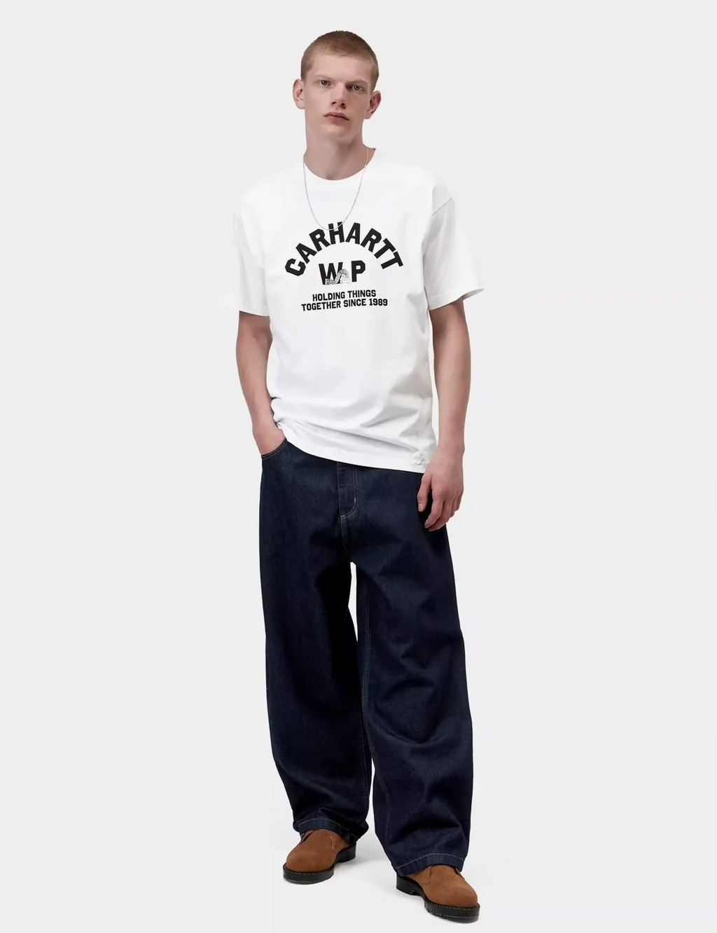 White Carhartt logo T-shirt with crew neck and short sleeves