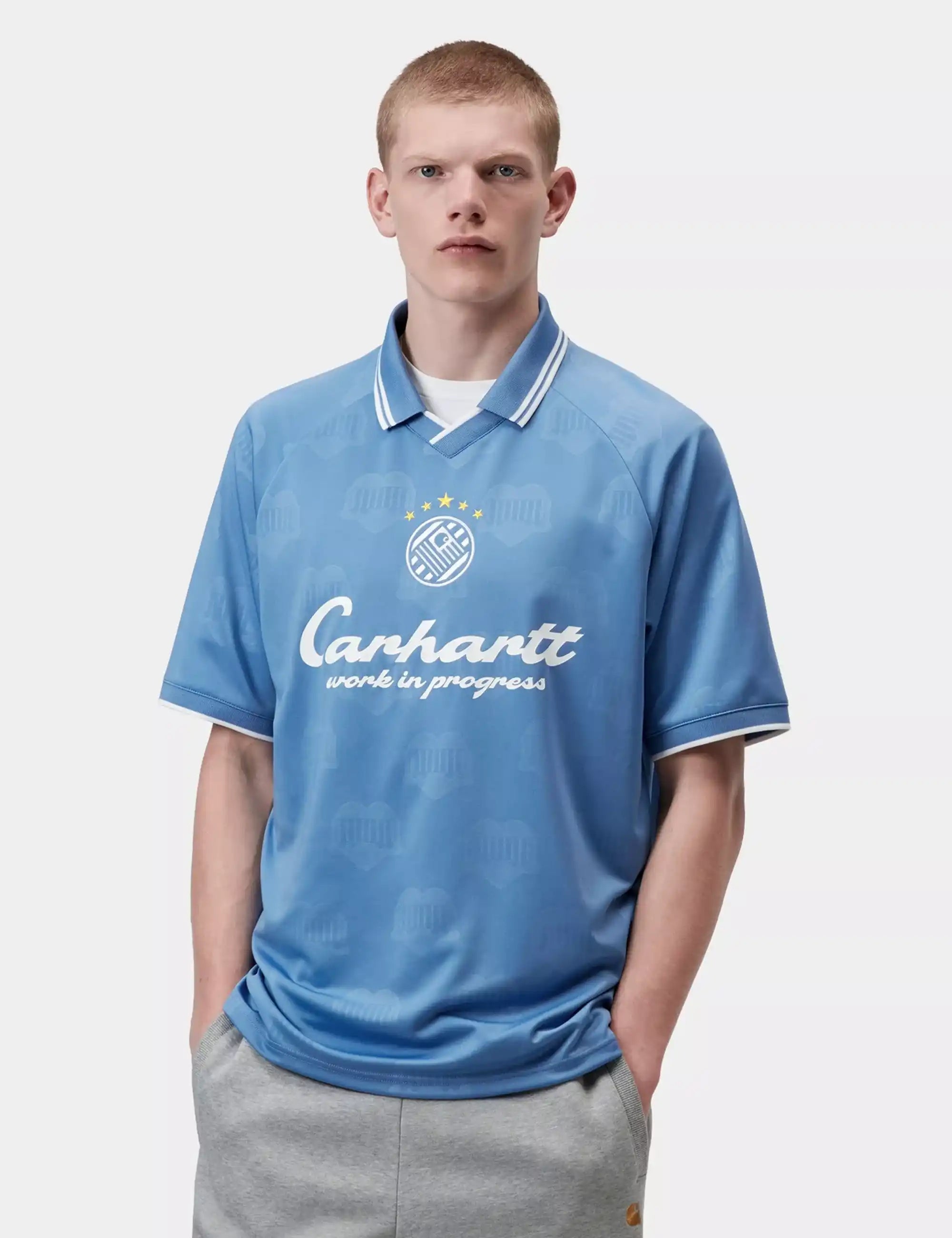 Carhartt WIP Terrace Football T-Shirt - Heart Train Jacquard, Curacao