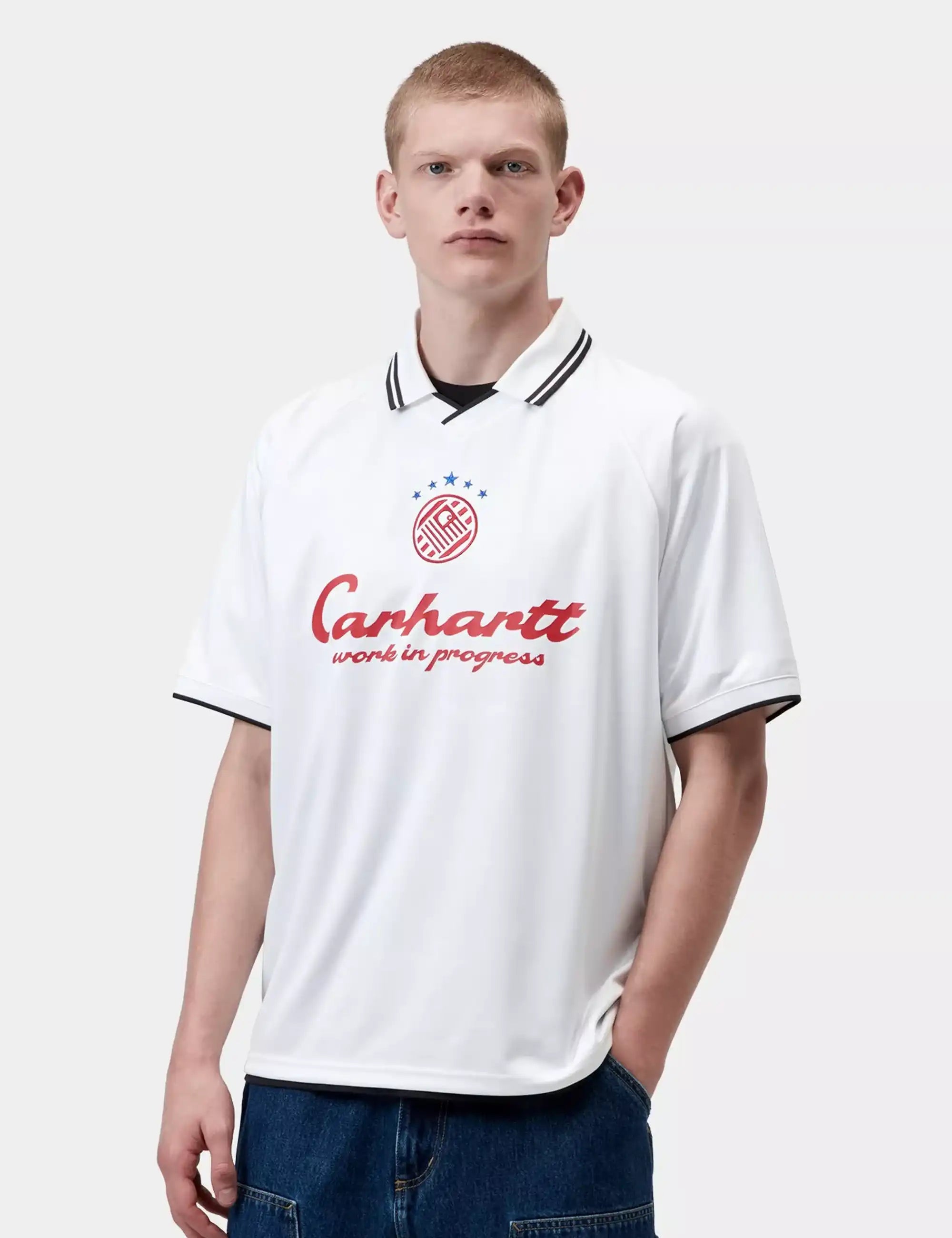 Carhartt WIP Terrace Football T-Shirt - Heart Train Jacquard, White